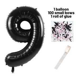 Aghana Digitals 40 Inch Aluminum Black Number Balloon with Bow Ribbon & Glue Point - 1 of 2