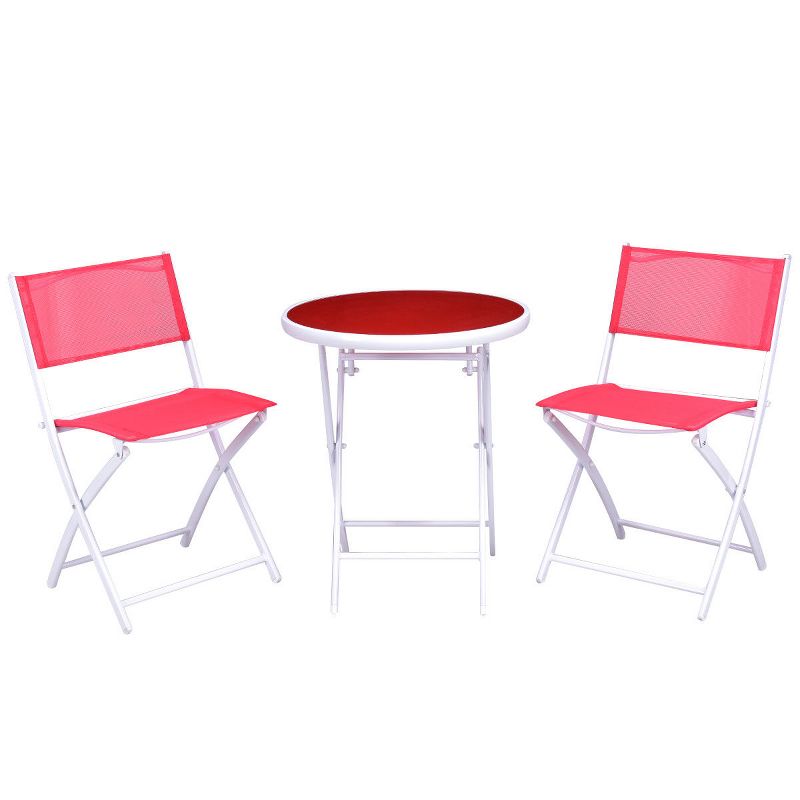 Costway 3 PCS Folding Bistro Table Chairs Set Garden Backyard Patio Furniture Red, 2 of 8