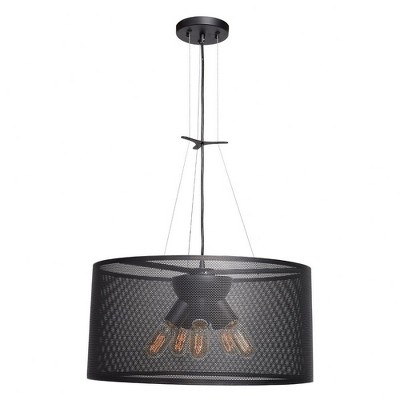 Epic Black Metal Drum Pendant Light with 5 Bulbs