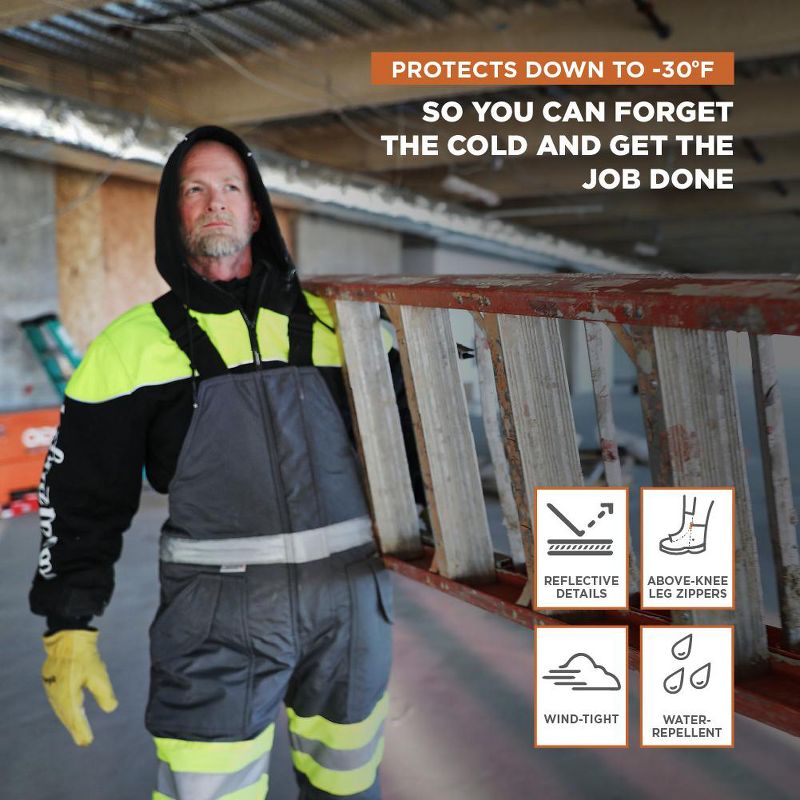 RefrigiWear Men's Freezer Edge Warm Insulated Bib Overalls with Reflective Tape, 5 of 8