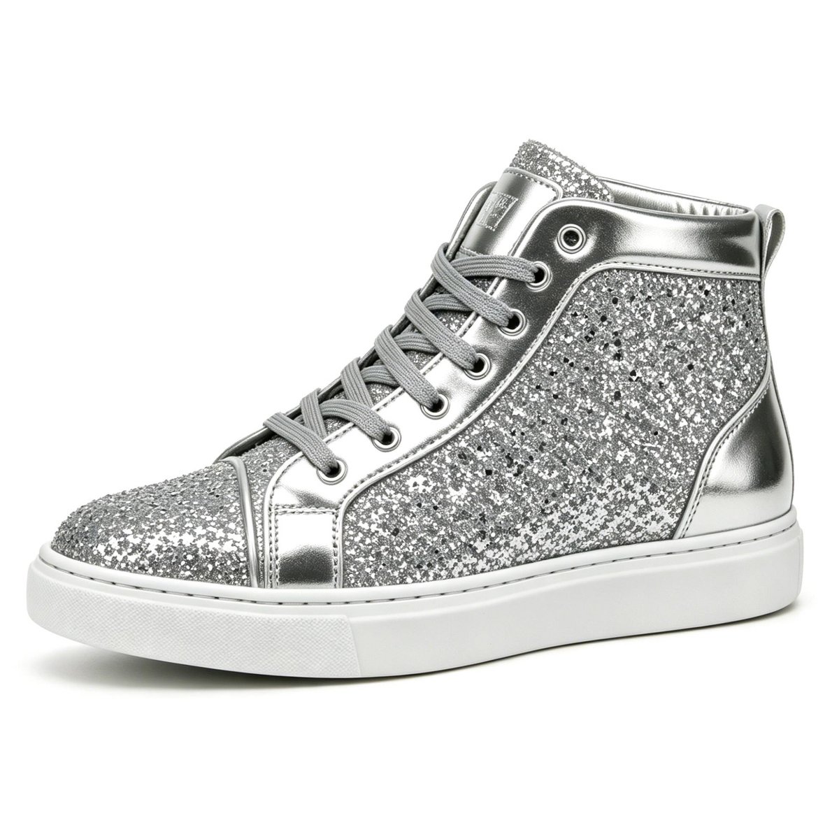 Мужские Bangka Men's High Top Sneakers Fashion Glitter Blink Lace Up Dress Shoes, silver-10.5 — фото 2