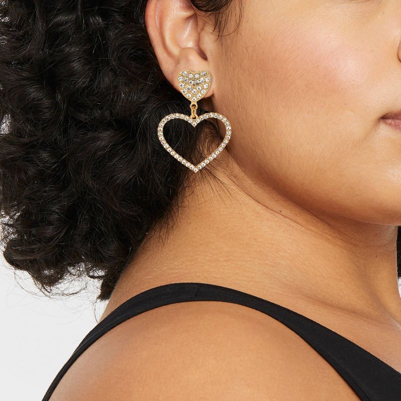 Rhinestone Heart Drop Earrings - Wild Fable&#8482; Gold, 3 of 6
