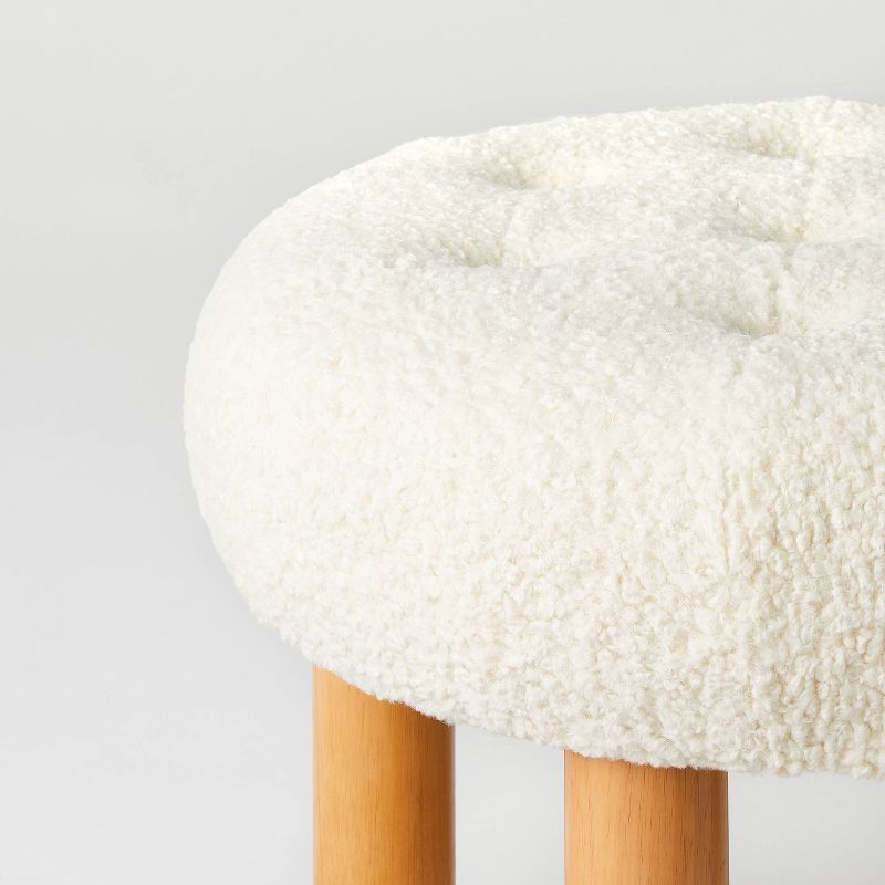 Kessler Round Tufted Faux Shearling Ottoman with Wood Legs Cream - Threshold™ designed with Studio McGee, 4 of 13