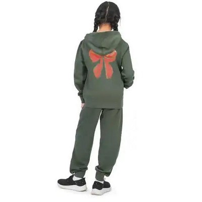 Everyday Kids Christmas Collection Festive Red & Gold Bow Girls Zip Up Hoodie – Holiday Sweatshirt - Green