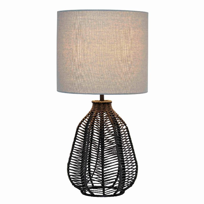 21" Vintage Rattan Wicker Style Paper Rope Bedside Table Lamp with Fabric Shade - Lalia Home, 2 of 9