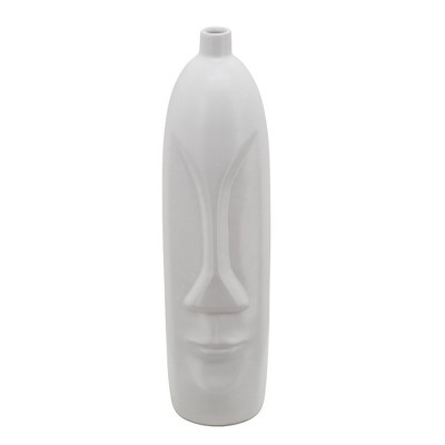 Sagebrook Home 18" Ceramic Face Vase - Ceramic Table Decor, Rustic Decorative Centerpiece For Home, Wedding, Office Decor - White Vase Decor