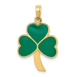 Black Bow Jewelry 14k Yellow Gold & Green Enameled Shamrock Pendant, 16mm (5/8 inch) - 1 of 4