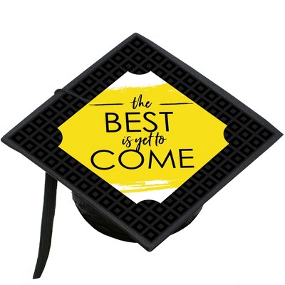 Big Dot of Happiness Yellow Grad - Best is Yet to Come - Yellow Graduation Cap Decorations Kit - Grad Cap Cover