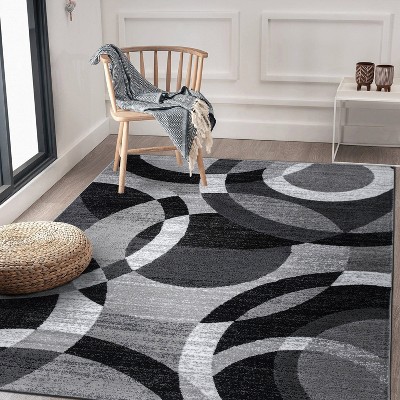 Contemporary Modern Circles 8x10 Dark Grey Polypropylene Area Rug