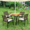 FIONECA All-Weather 5-Piece Patio Dining Set with Acacia Wood Table Top & Umbrella Hole, Coffee Brown Rattan Outdoor Conversation Set - 3 of 4