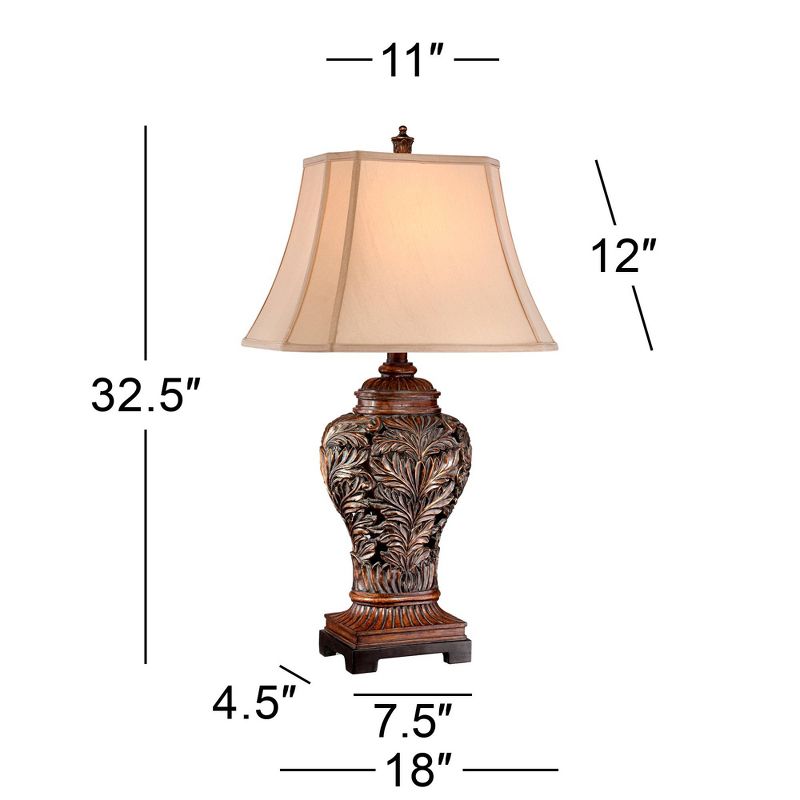 Barnes and Ivy Leafwork Vase 32 1/2" Tall Large Traditional End Table Lamp Brown Wood Finish Single Tan Rectangular Shade Living Room Bedroom Bedside, 4 of 10