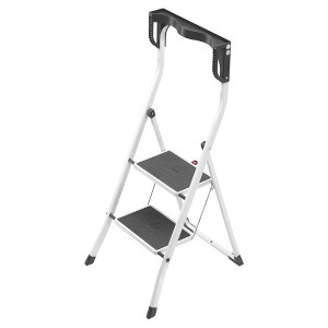 Hailo Folding Step Stool, Non-Slip Collapsible 2 Step Ladder with 96.1 Inch Maximum Working Height for Garage, Home & Kitchen, Black/White - 1 of 4