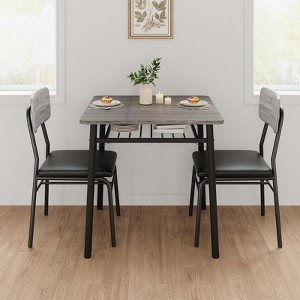 3-Piece Wood Dining Set for 2 - Square Kitchen Table with Upholstered Chairs & Storage Rack, Metal Legs Support - 1 of 4