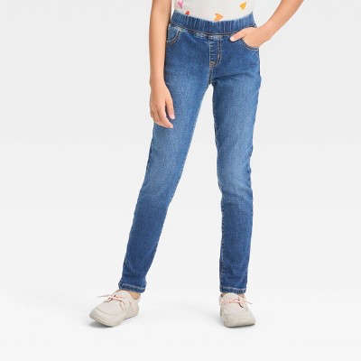 Girls' Mid-rise Pull-on Woven Jeggings - Cat & Jack™ Medium Wash 8 : Target