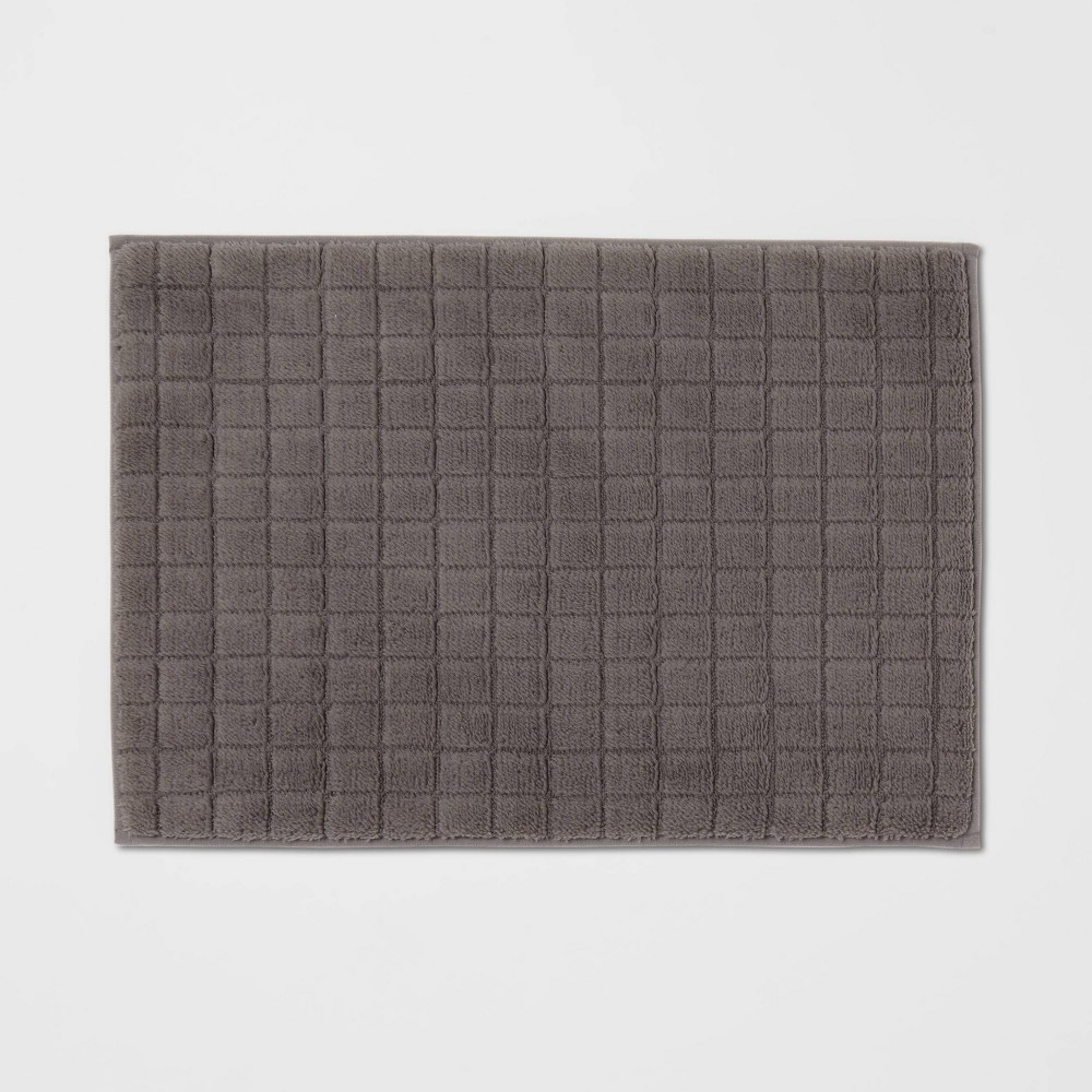 Photos - Bath Mat 17"x24" Velveteen Grid Cushion Foam Bath Rug Dark Gray - Room Essentials™: