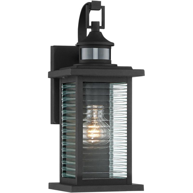 John Timberland Cameron Mission Outdoor Wall Light Fixture Textured Black Motion Sensor Dusk to Dawn 13 3/4" Clear Stripped Glass for Post Exterior, 1 of 9