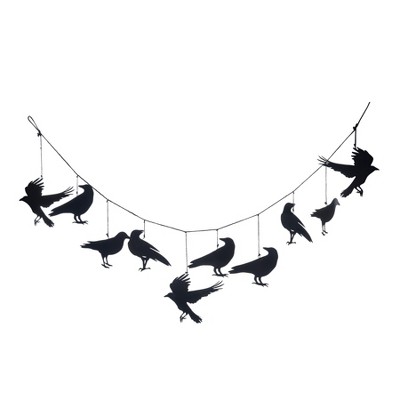 Transpac Metal 60 in. Black Halloween Flying Crow Banner