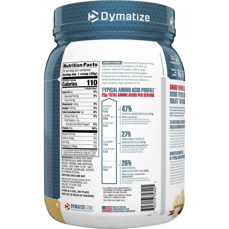 Dymatize 100% Whey Isolate Protein Powder - Gourmet Vanilla, 3 of 5