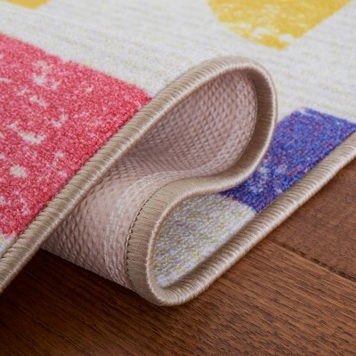 Ivory and Red Synthetic Kids Playroom Rug, 3'3" x 5'3"