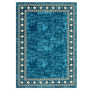 Washable Modern Bordered Rug Non Slip Low Pile Rug Soft Contemporary Throw Floor Cover Foldable Indoor Carpet for Living Room Bedroom Playroom - 1 of 4
