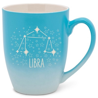100 North Zodiac Design 10 Ounce Blue and White Two Toned Ombre, Comfortably Fits Your Hands, Ceramic Tea Coffee Cup Mug, Libra