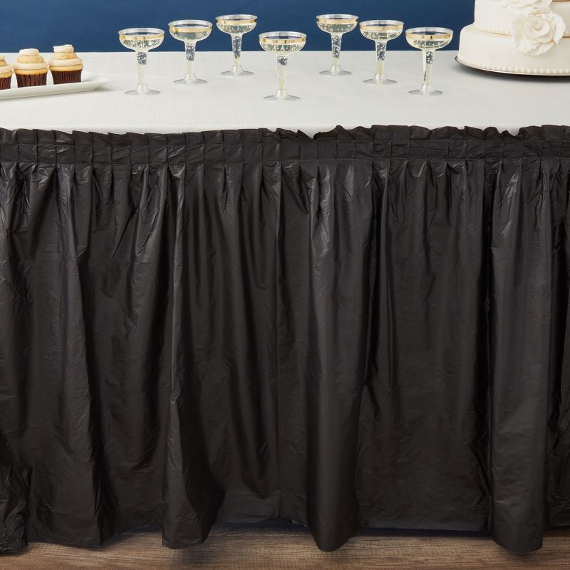 Juvale 6-Pack Black Plastic Table Skirts - 29 in x 14 ft Disposable for Weddings, Events, Parties - Fits Tables Up To 8 ft Long, 3 of 9
