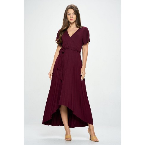 Essentials Women's Cap-Sleeve Faux-Wrap Dress, Burgundy, X-Small :  : Clothing, Shoes & Accessories