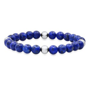 Steeltime Men's stainless steel and blue lapis beaded bracelet - 1 of 4