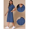 INSPIRE CHIC Women's Denim Casual Button Down Short Sleeves Belted Midi Dress - 2 of 4