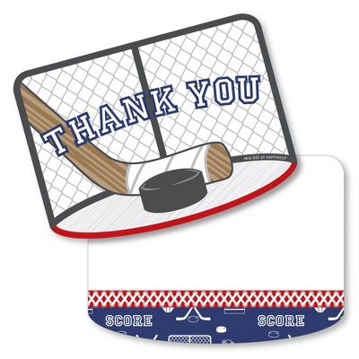 Big Dot of Happiness Shoots & Scores! - Hockey - Shaped Thank You Cards - Baby Shower or Birthday Party Thank You Note Cards & Envelopes - Set of 12