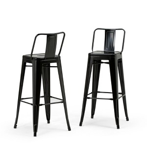 Sapphtopaz 39" Metal Bar Stool Industrial High Chair with Footrest and Slat Backrest Counter Height Barstools Set of 2 for Kitchen Island - 1 of 4