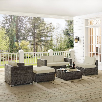 Sea Island 6pc Outdoor Wicker Conversation Set - Cream - Crosley