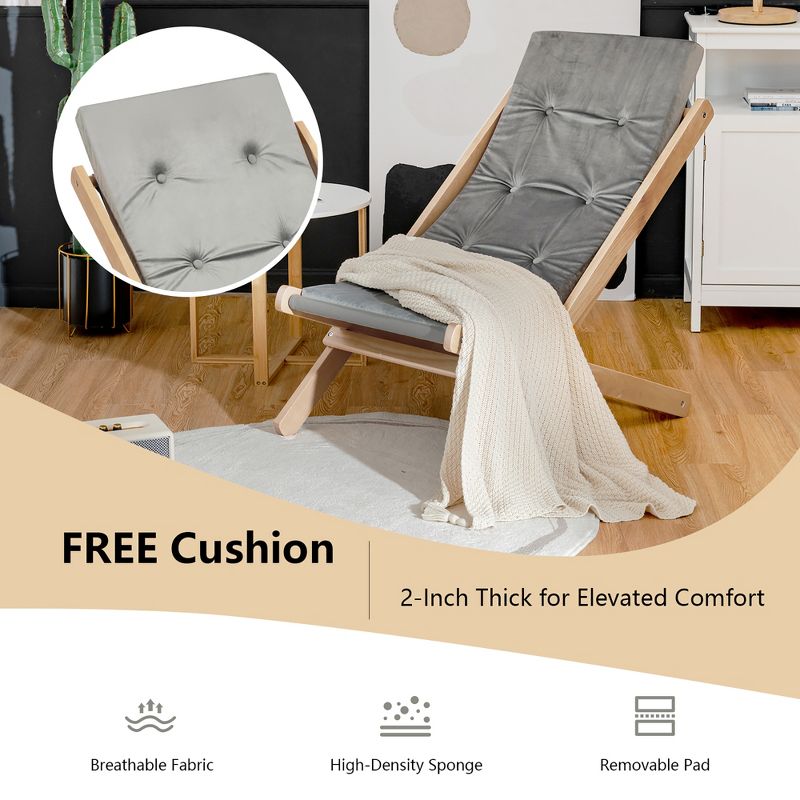 Costway Set of 4 Foldable Wood Sling Beech Chairs w/ 3 Adjustable Positions&Free Cushion, 4 of 10