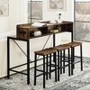 59" 4-Piece Bar Table and Chairs Set, Dining Table with 3 Bar Stools Breakfast Table Set with Power Socket LED Light - 2 of 4