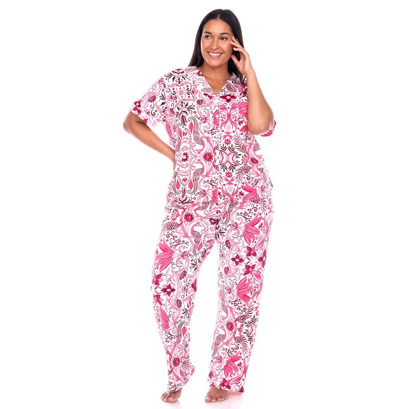 Women's Plus Size Short Sleeve Top and Pants Pajama Set - White Mark, 1 of 6