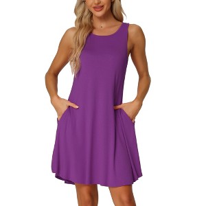 cheibear Women's Sleeveless Round Neck Tank Dress Sleepwear with Pockets - 1 of 4