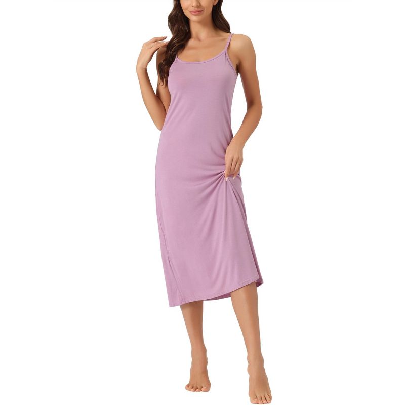 cheibear Women's Cami Tank Dress Sleeveless Spaghetti Strap Midi Sleepdress Nightgown, 1 of 6