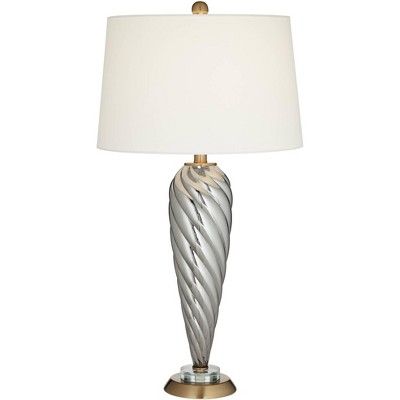 Pacific Coast Lighting 30 1/4" Tall Twist Large Modern End Table Lamp Silver Gray Finish Glass Single White Shade Living Room Bedroom Bedside House