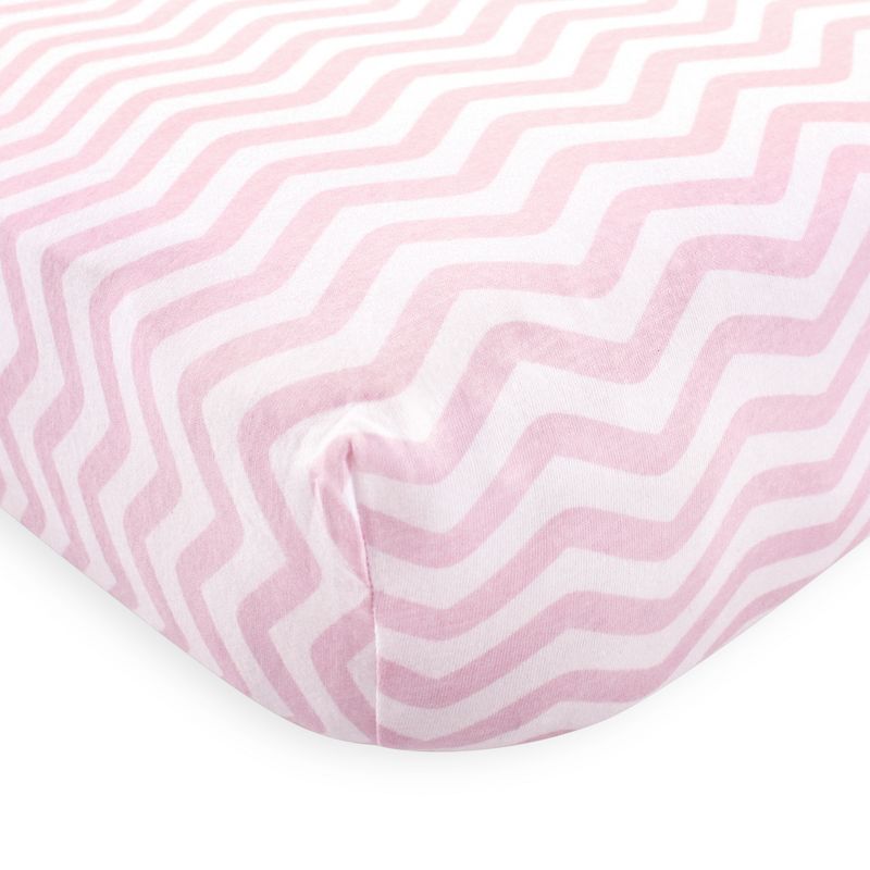 Luvable Friends Baby Girl Fitted Crib Sheet, Pink Chevron Dot, One Size, 4 of 5