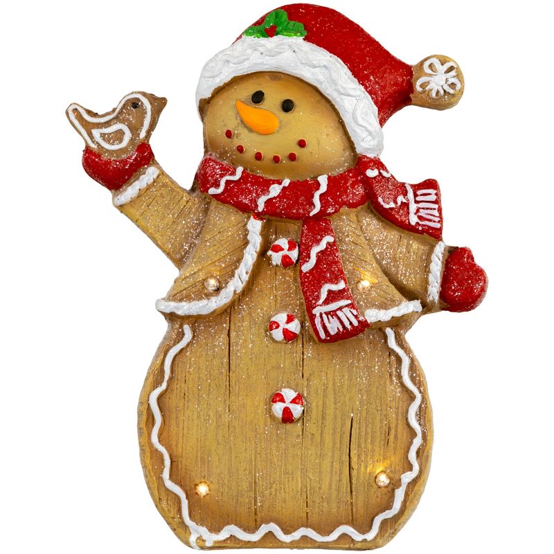 Northlight 15" LED Lighted Gingerbread Snowman with Bird Christmas Figure, 1 of 7