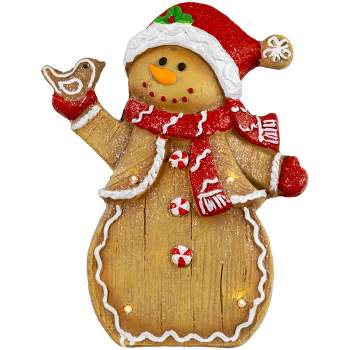 Northlight 15" LED Lighted Gingerbread Snowman with Bird Christmas Figure