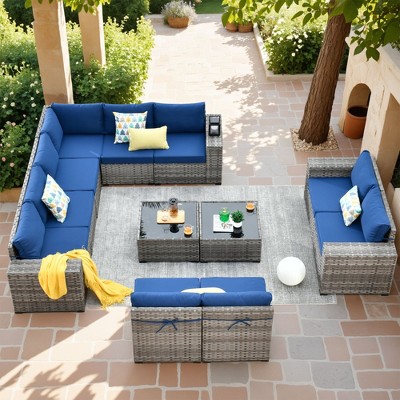 XIZZI Modular Sectional Patio Set with Convertible Corner Sofa, 3.54" Thickened Cushions & 7.68" Wide Armrests, Outdoor Conversation Sofa in 7 Colors