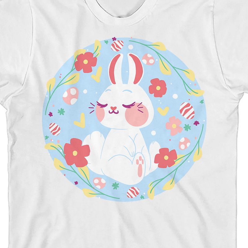 Dear Spring Cute Bunny With Flowers Youth Girl's White Short Sleeve Crew Neck Tee, 2 of 4