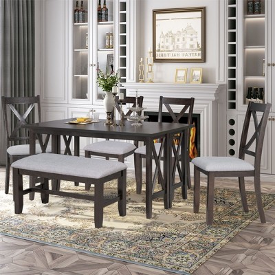 NicBex Dining Table Set for 6 Solid Wood Space Saving Foldable Table and 4 Chairs with Bench for Kitchen