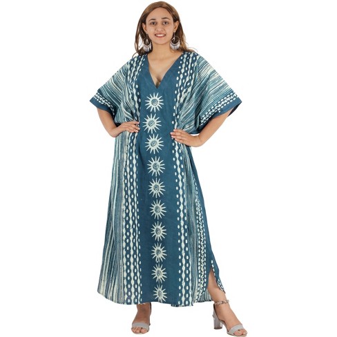 LA LEELA Women's Kaftan Maxi Dress Loungewear 2X-3X Sun Navy - image 1 of 4