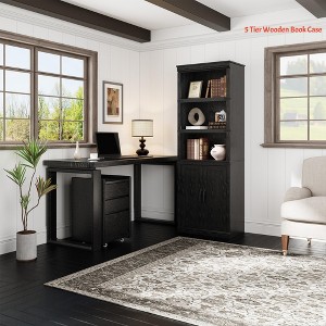 Home Office 5 Tier Book Shelf with Cabinet, 68.7" Tall Modern Farmhouse Bookcase w/ Doors and Adjustable Shelf, Wooden Storage Organizer Shelving Unit - 1 of 4