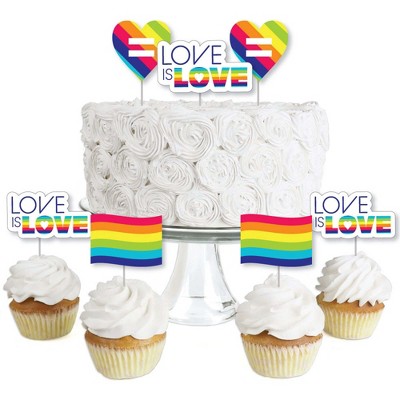 Big Dot of Happiness Love is Love - Gay Pride - Dessert Cupcake Toppers - LGBTQ Rainbow Party Clear Treat Picks - Set of 24