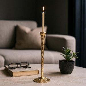 Metal Taper Candle Holder for Home Decor - Elegant Candlestick Holder for Shelf Decor, Mantel Styling, or Table Centerpieces - 11", Gold & Metallic - 1 of 4