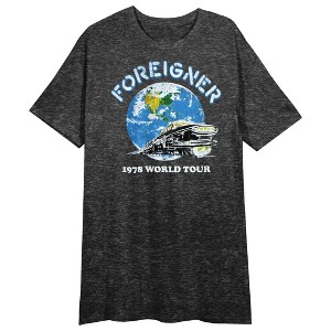 Foreigner 1978 World Tour Women's Black Heather Short Sleeve Sleep Shirt - 1 of 2