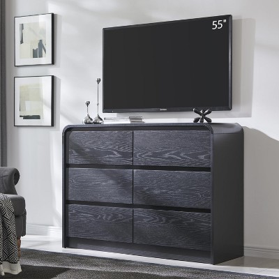 SinCiDo Modern 47" Wide Bedroom Dresser w/ 6 Drawers Dressers Hests of Drawers w/ Curved Profile Design,for Closet for Bedroom,Living Room
